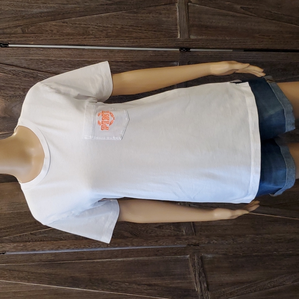 Womens PINK white logo short sleeve tshirt size XS